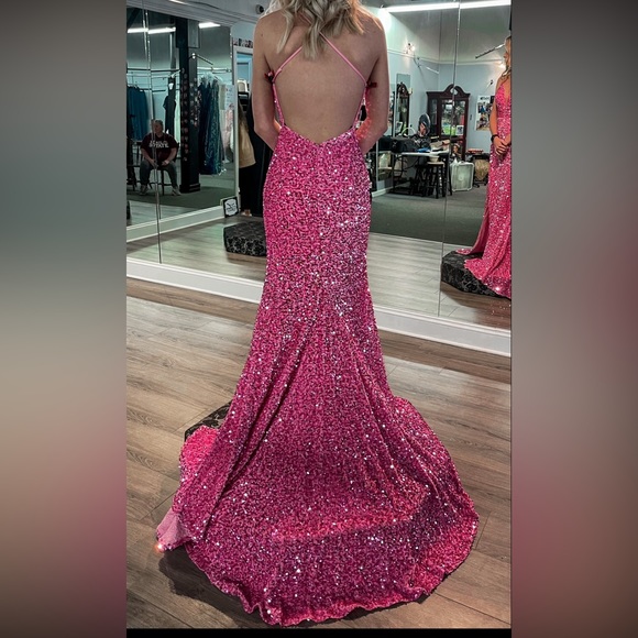 Pink Sequin Prom Dress Size 0 - Picture 2 of 7